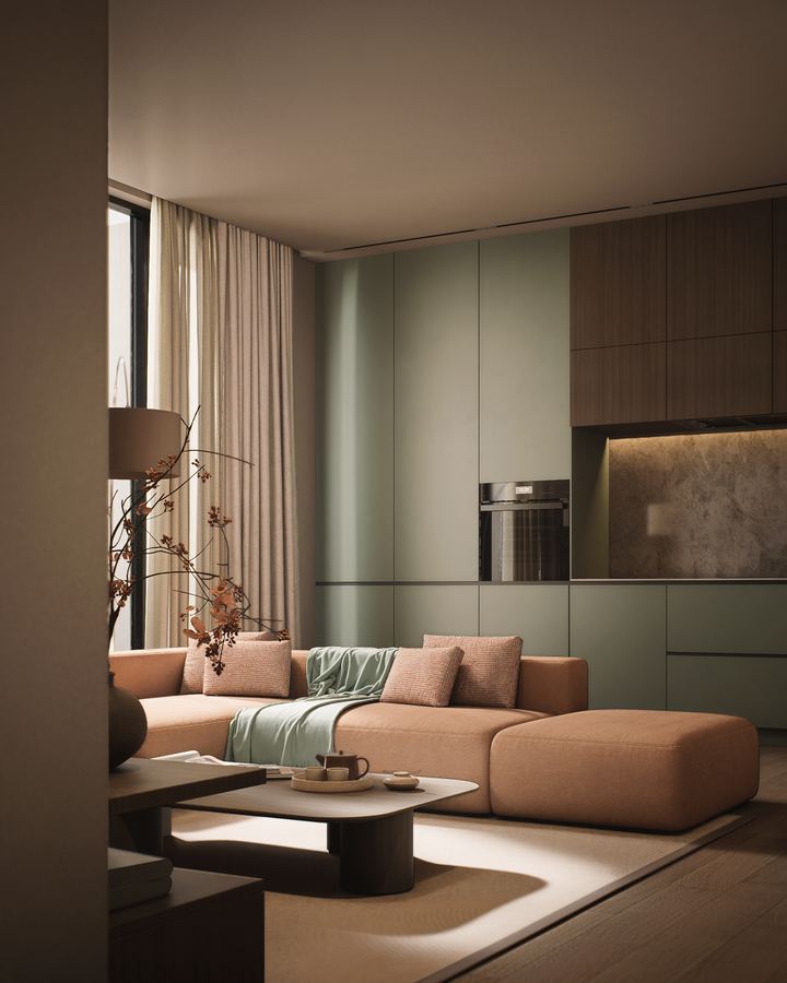 Interior render of a living room